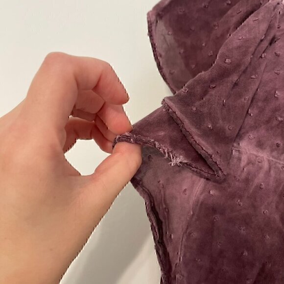 KNOX ROSE Purple Swiss Dot Crochet Eyelet Tie Bow Back Short Flutter Sleeve Top - Picture 12 of 13